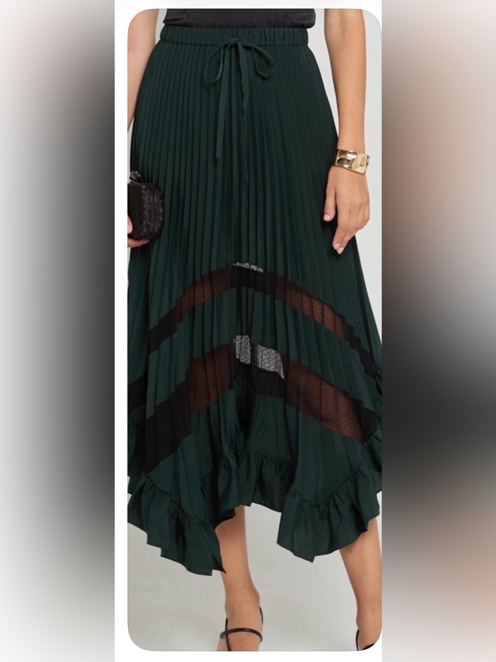 AQUA Bloomingdales Green Pleated Skirt with Black Lace NWT size XL